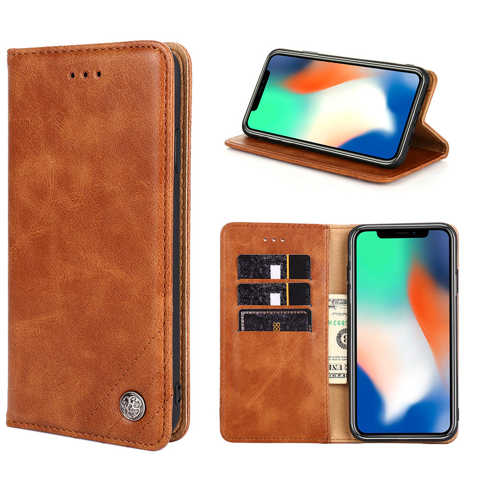 Non-Magnetic TPU + PU Leather Wallet Phone Cover for Samsung Galaxy S20 Plus/S20 Plus 5G - Light Brown