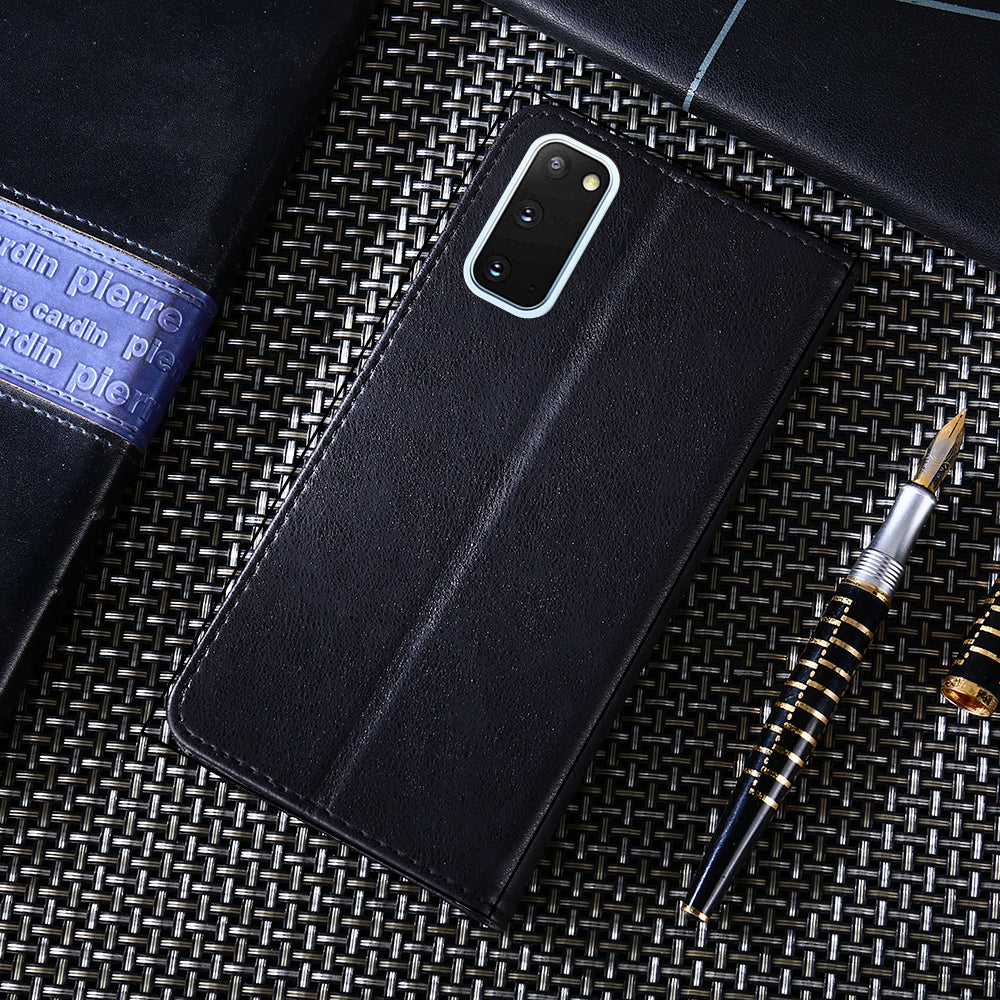 Non-Magnetic TPU + PU Leather Wallet Phone Cover for Samsung Galaxy S20 Plus/S20 Plus 5G - Black