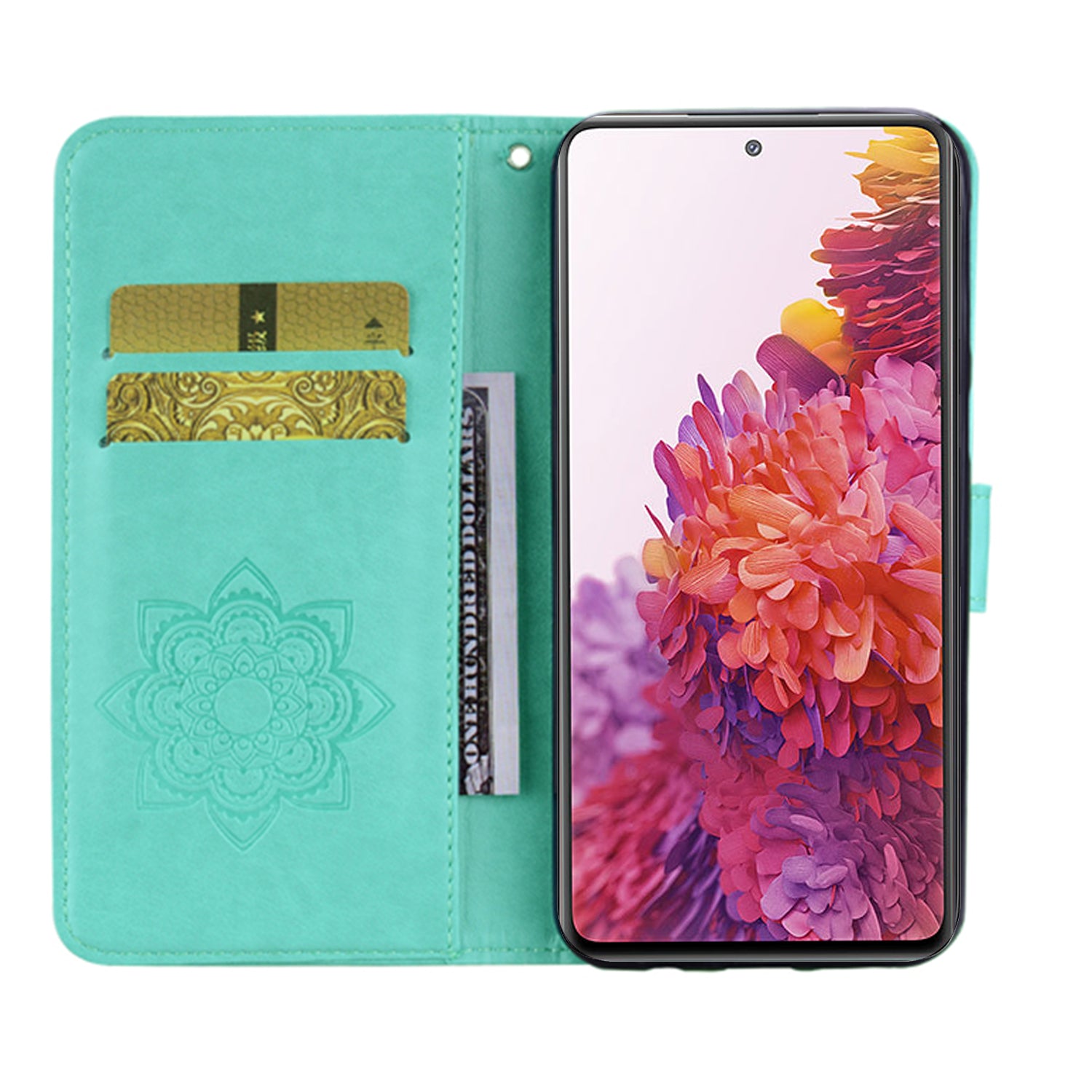 Owl Flower Imprint Leather Cover Mobile Shell for Samsung Galaxy S20 FE/S20 Fan Edition / S20 FE 5G/S20 Fan Edition 5G / S20 Lite  - Cyan