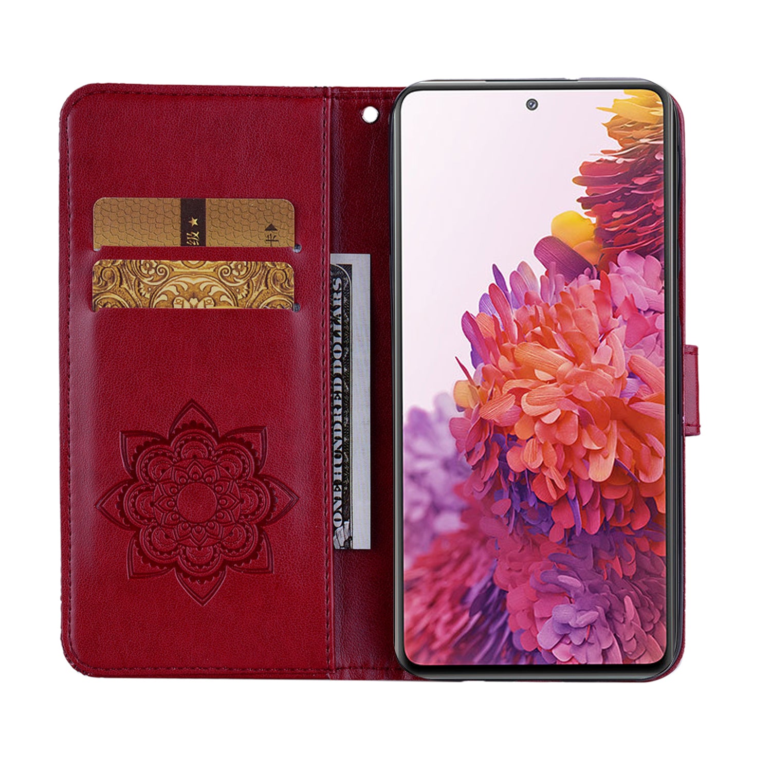 Owl Flower Imprint Leather Cover Mobile Shell for Samsung Galaxy S20 FE/S20 Fan Edition / S20 FE 5G/S20 Fan Edition 5G / S20 Lite  - Red