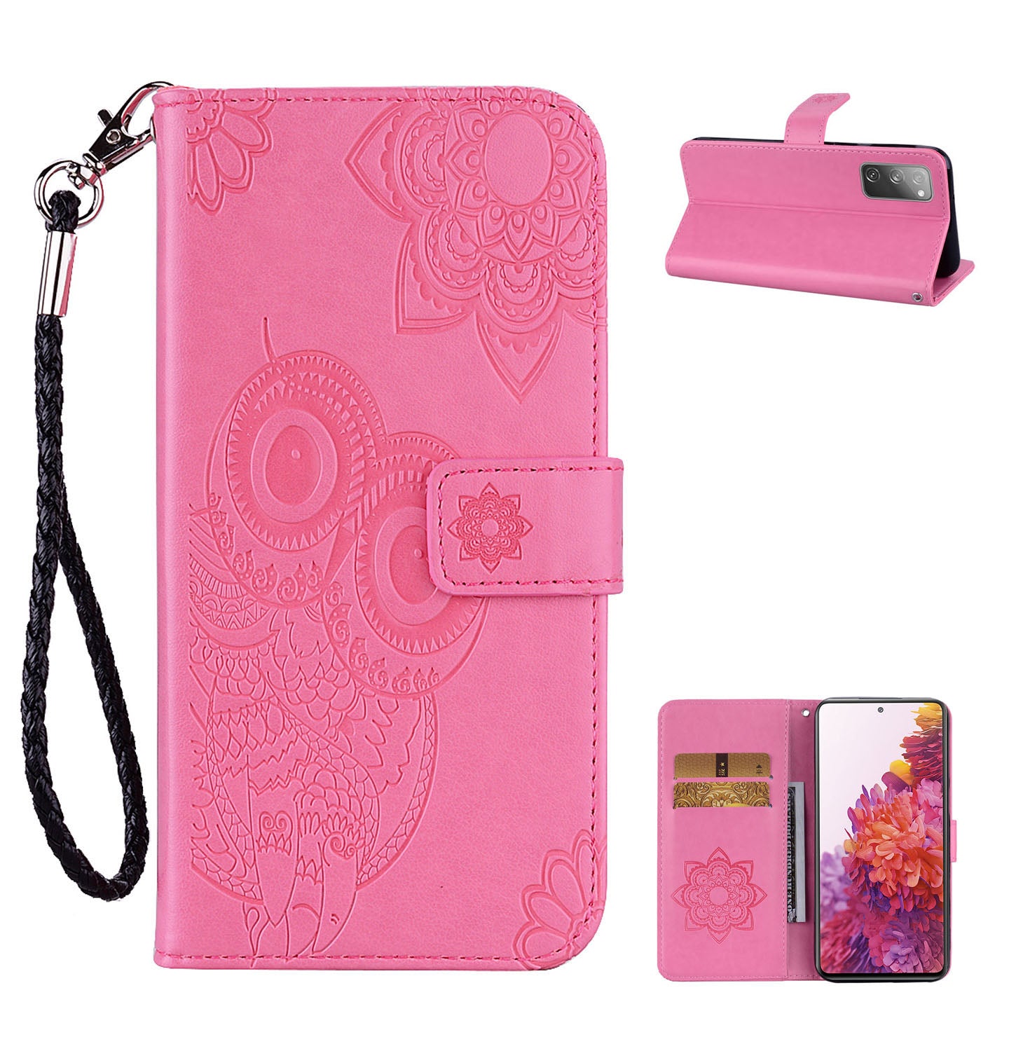 Owl Flower Imprint Leather Cover Mobile Shell for Samsung Galaxy S20 FE/S20 Fan Edition / S20 FE 5G/S20 Fan Edition 5G / S20 Lite  - Pink