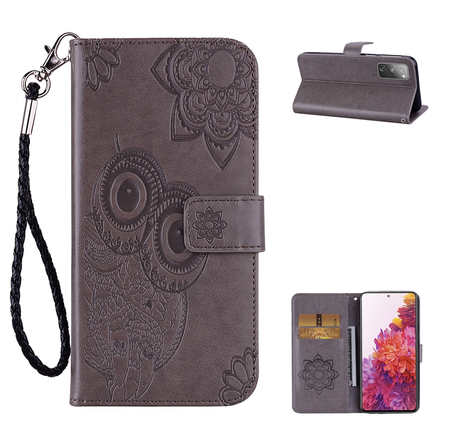 Owl Flower Imprint Leather Cover Mobile Shell for Samsung Galaxy S20 FE/S20 Fan Edition / S20 FE 5G/S20 Fan Edition 5G / S20 Lite  - Coffee