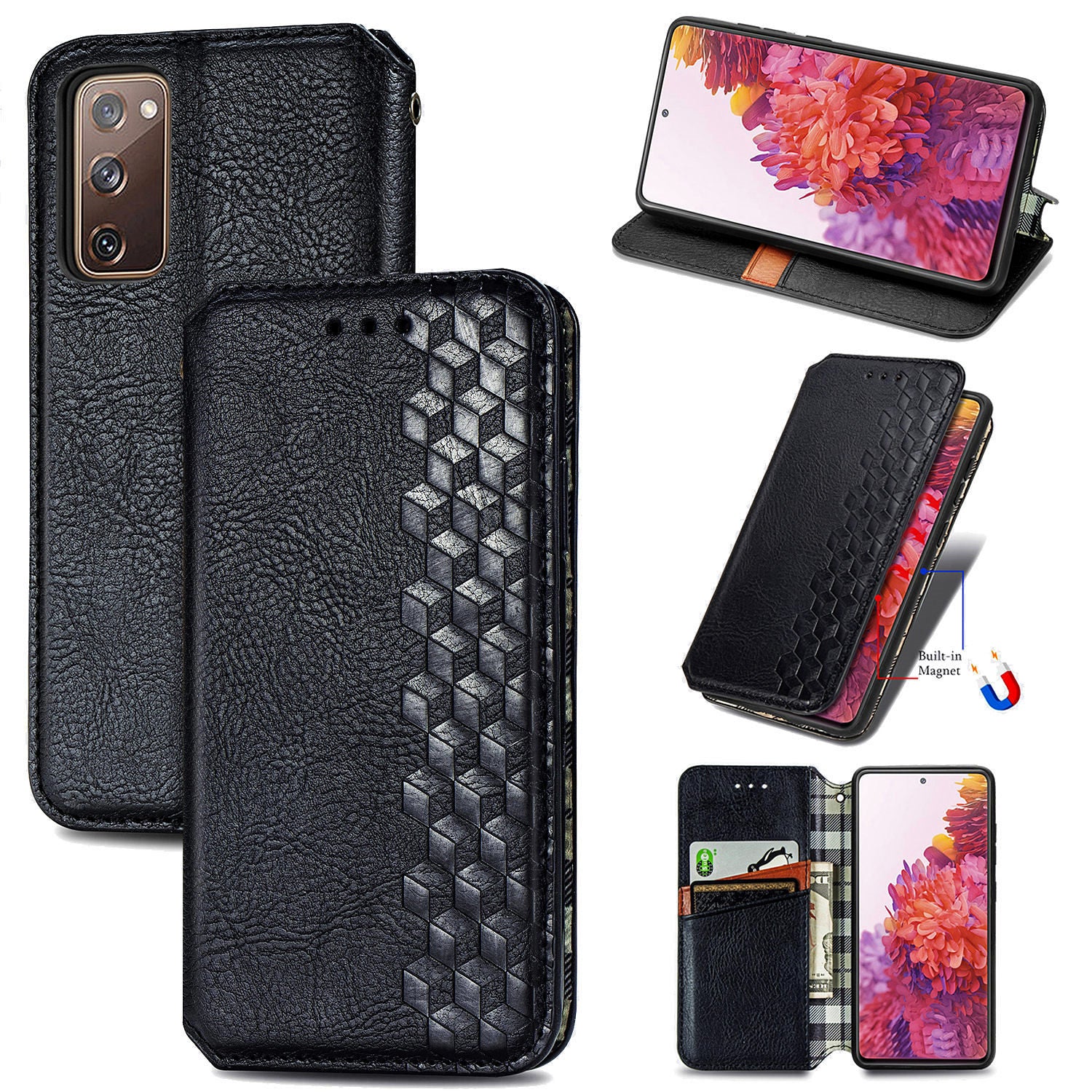 Auto-absorbed Diamond Texture PU Leather Cover for Samsung Galaxy S20 FE/S20 Fan Edition/S20 FE 5G/S20 Fan Edition 5G/S20 Lite/S20 FE 2022 - Black