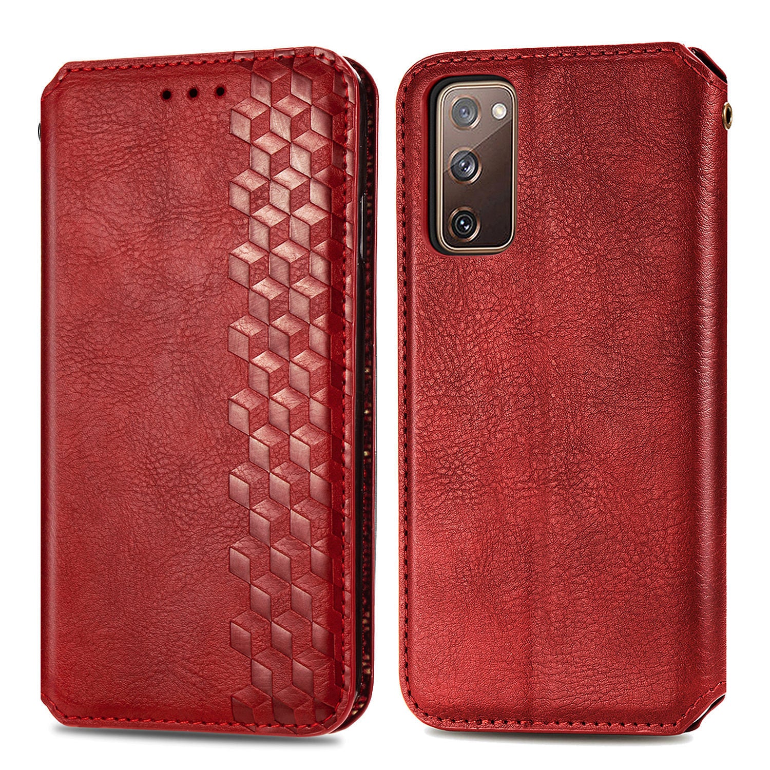 Auto-absorbed Diamond Texture PU Leather Cover for Samsung Galaxy S20 FE/S20 Fan Edition/S20 FE 5G/S20 Fan Edition 5G/S20 Lite/S20 FE 2022 - Red