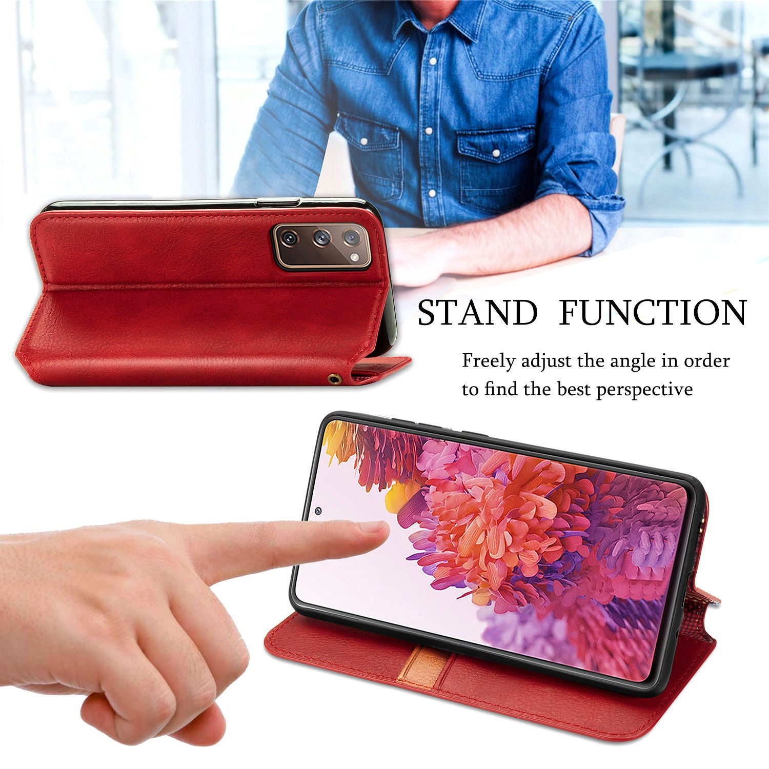 Auto-absorbed Diamond Texture PU Leather Cover for Samsung Galaxy S20 FE/S20 Fan Edition/S20 FE 5G/S20 Fan Edition 5G/S20 Lite/S20 FE 2022 - Red