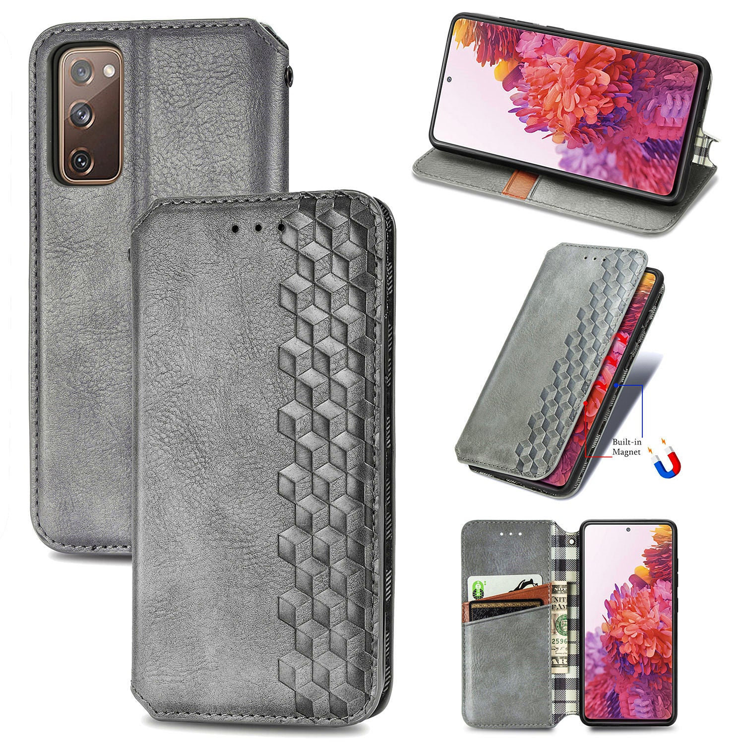 Auto-absorbed Diamond Texture PU Leather Cover for Samsung Galaxy S20 FE/S20 Fan Edition/S20 FE 5G/S20 Fan Edition 5G/S20 Lite/S20 FE 2022 - Grey