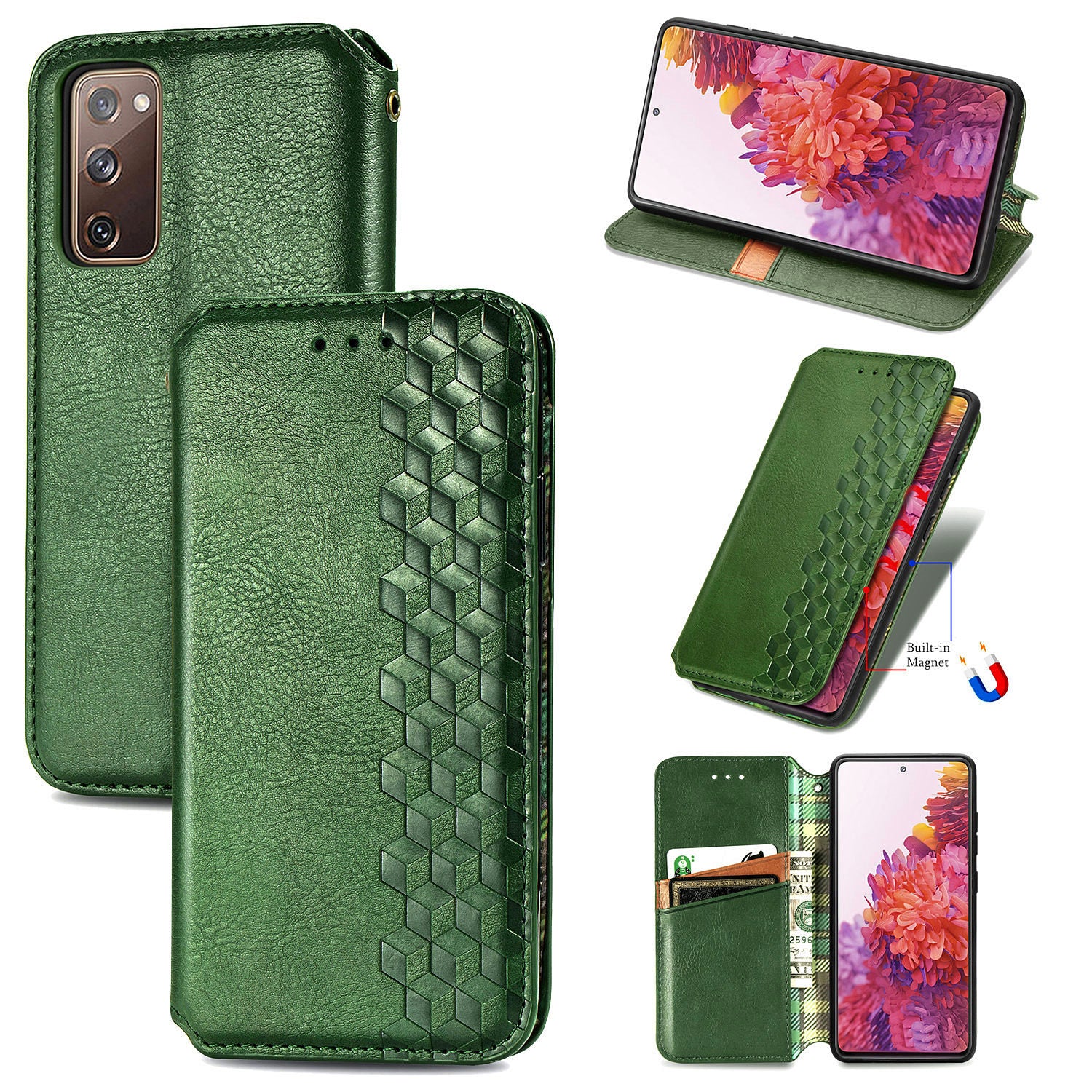 Auto-absorbed Diamond Texture PU Leather Cover for Samsung Galaxy S20 FE/S20 Fan Edition/S20 FE 5G/S20 Fan Edition 5G/S20 Lite/S20 FE 2022 - Green