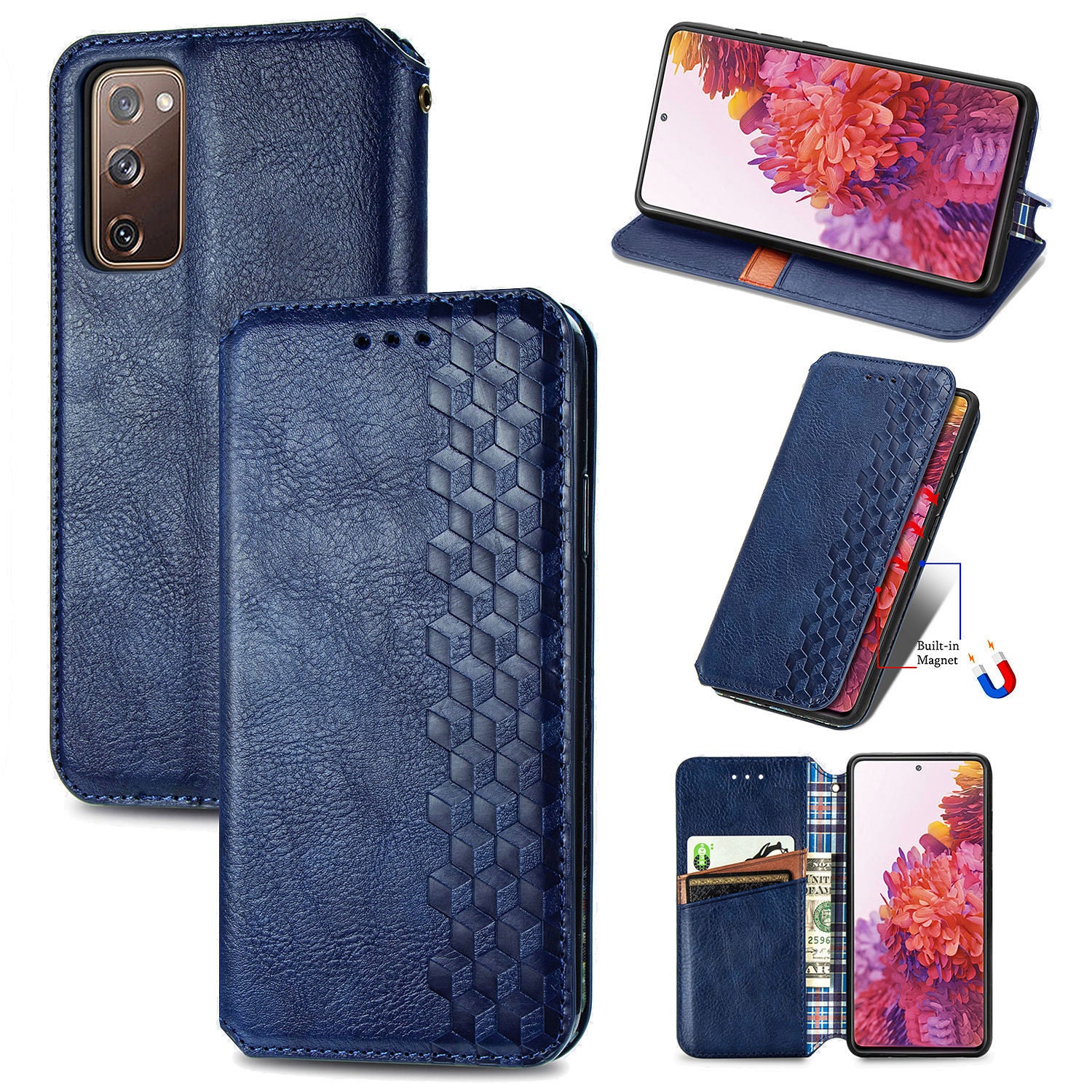 Auto-absorbed Diamond Texture PU Leather Cover for Samsung Galaxy S20 FE/S20 Fan Edition/S20 FE 5G/S20 Fan Edition 5G/S20 Lite/S20 FE 2022 - Blue