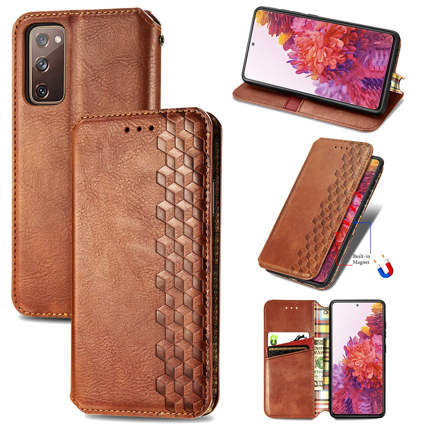 Auto-absorbed Diamond Texture PU Leather Cover for Samsung Galaxy S20 FE/S20 Fan Edition/S20 FE 5G/S20 Fan Edition 5G/S20 Lite/S20 FE 2022 - Brown