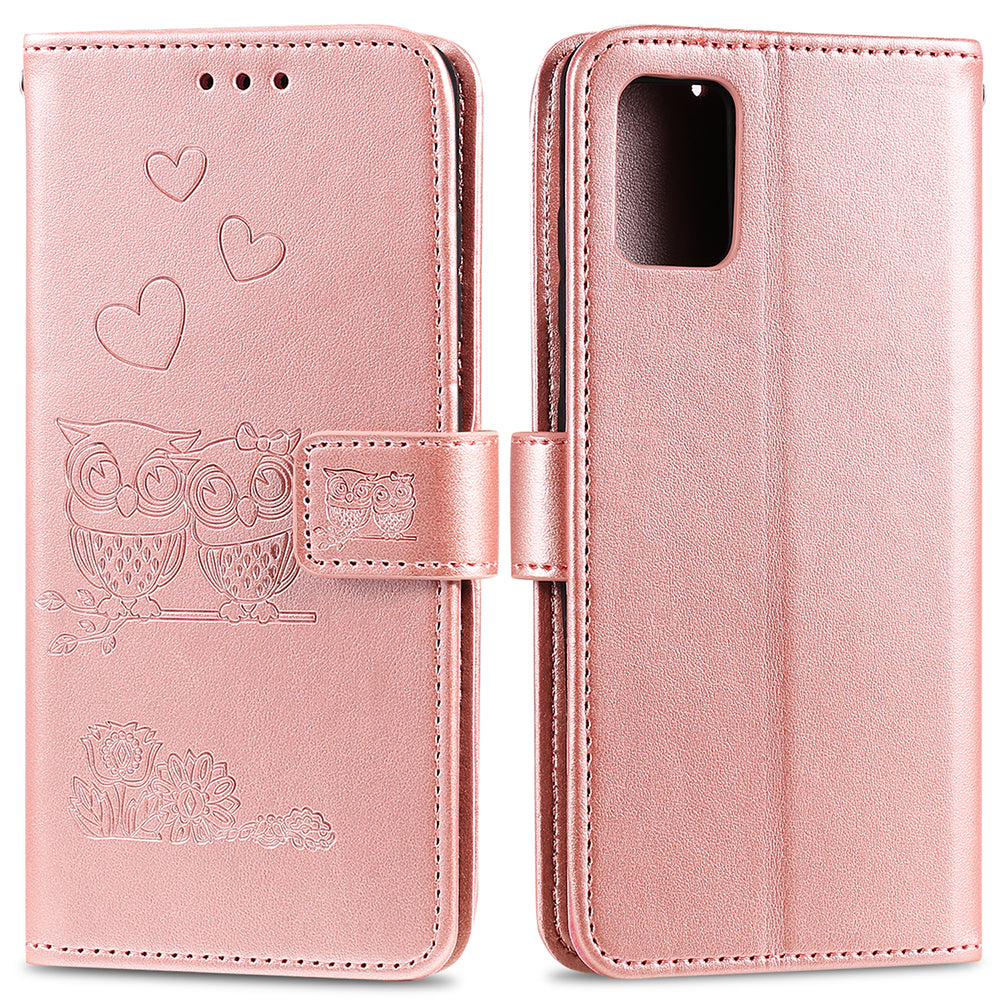 Imprint Owl Pattern Leather Phone Cover Case for Samsung Galaxy S20 FE/S20 Fan Edition/S20 FE 5G/S20 Fan Edition 5G/S20 Lite/S20 FE 2022 - Pink