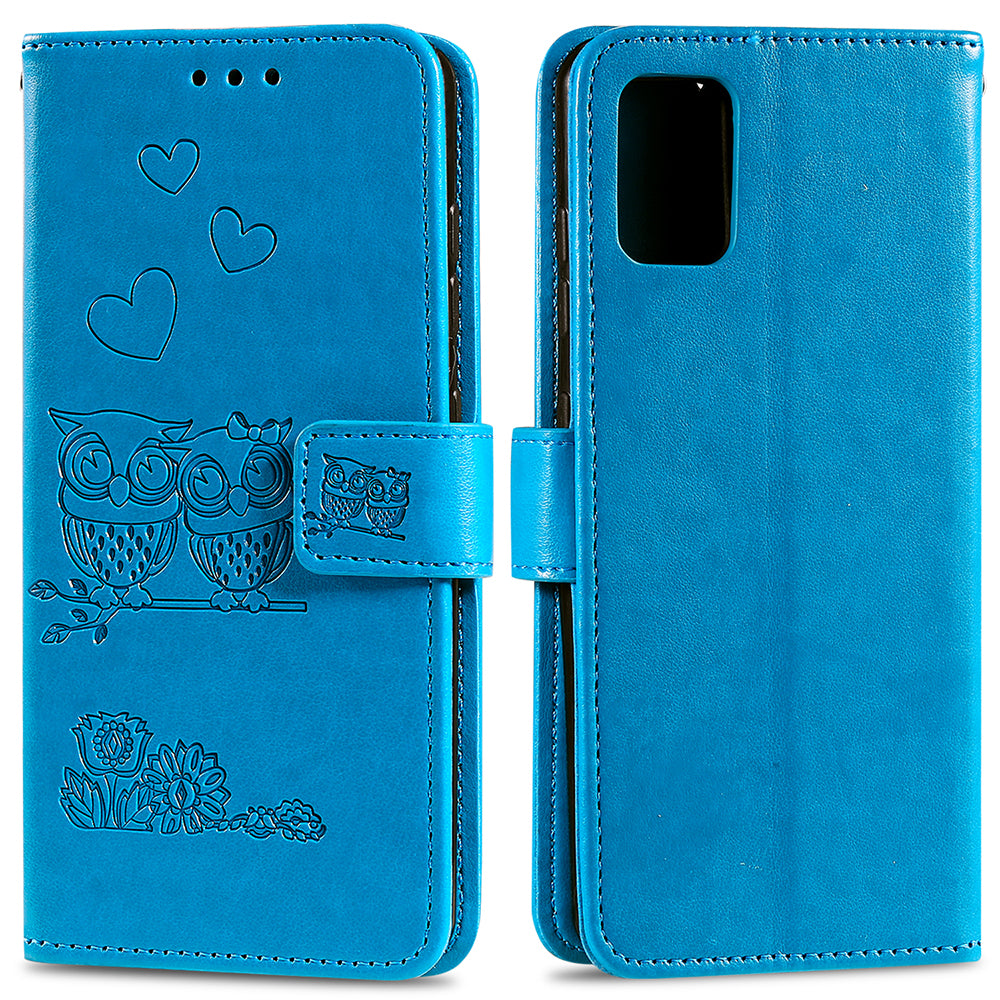 Imprint Owl Pattern Leather Phone Cover Case for Samsung Galaxy S20 FE/S20 Fan Edition/S20 FE 5G/S20 Fan Edition 5G/S20 Lite/S20 FE 2022 - Blue