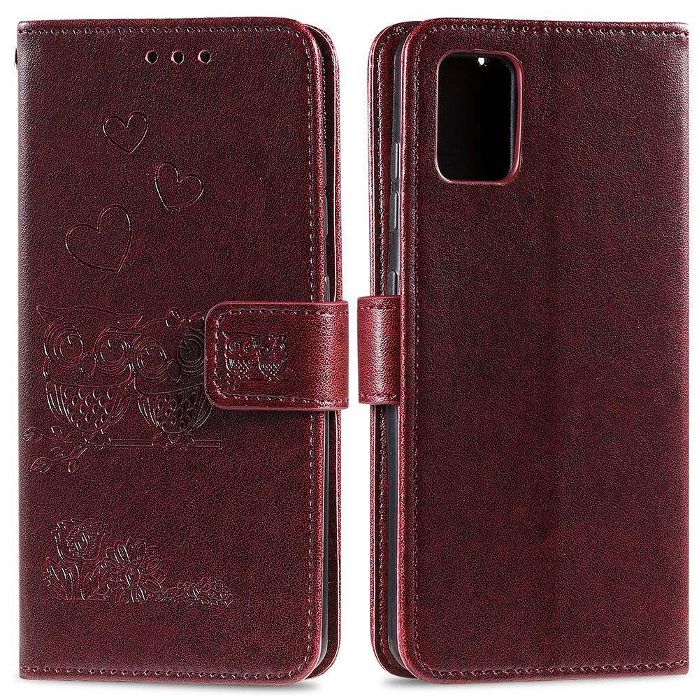 Imprint Owl Pattern Leather Phone Cover Case for Samsung Galaxy S20 FE/S20 Fan Edition/S20 FE 5G/S20 Fan Edition 5G/S20 Lite/S20 FE 2022 - Brown