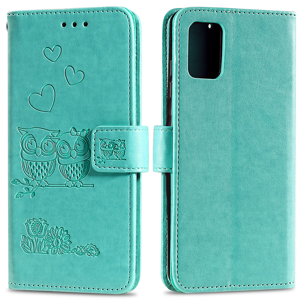 Imprint Owl Pattern Leather Phone Cover Case for Samsung Galaxy S20 FE/S20 Fan Edition/S20 FE 5G/S20 Fan Edition 5G/S20 Lite/S20 FE 2022 - Green