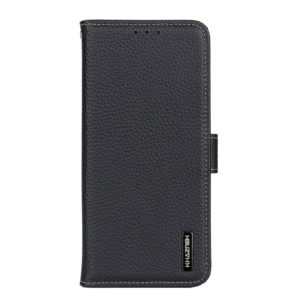 Litchi Grain Top Layer Genuine Leather Wallet Phone Case for Samsung Galaxy S20 FE/Fan Edition/S20 FE 5G/Fan Edition 5G/S20 Lite/S20 FE 2022 - Black