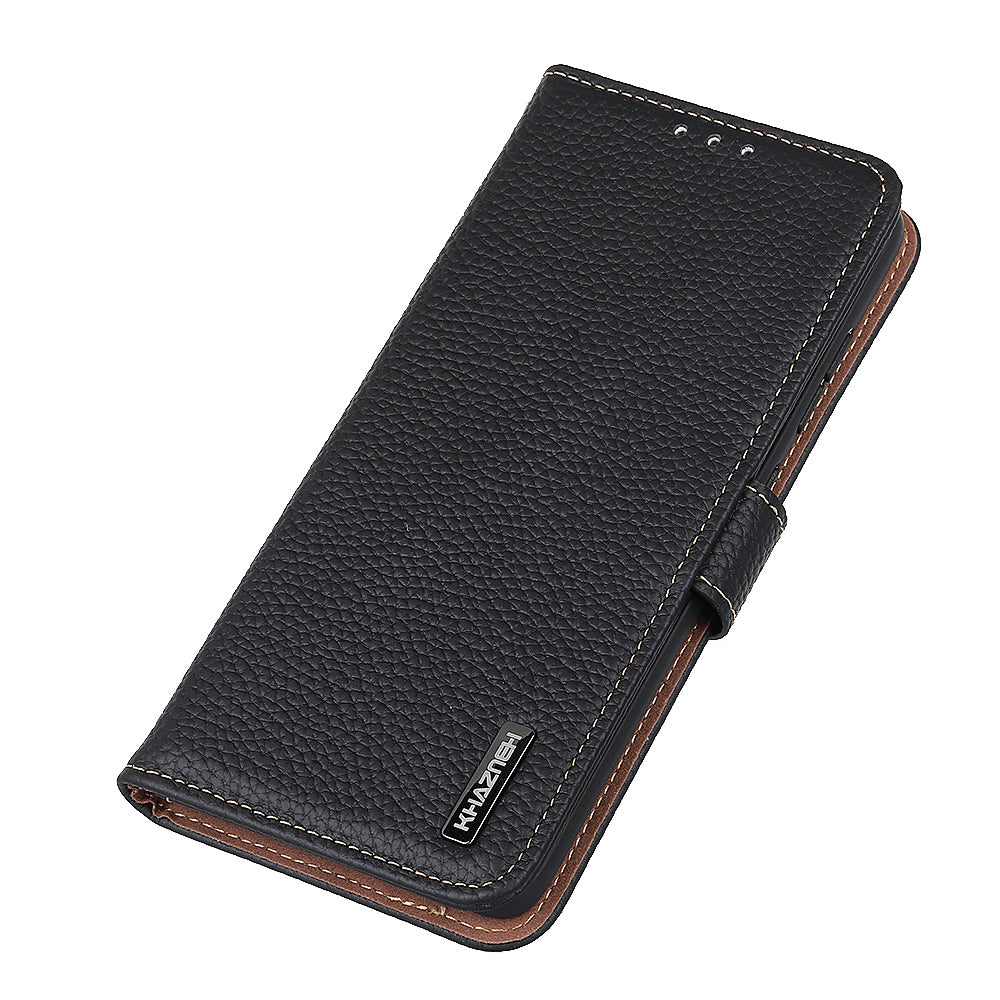 Litchi Grain Top Layer Genuine Leather Wallet Phone Case for Samsung Galaxy S20 FE/Fan Edition/S20 FE 5G/Fan Edition 5G/S20 Lite/S20 FE 2022 - Black