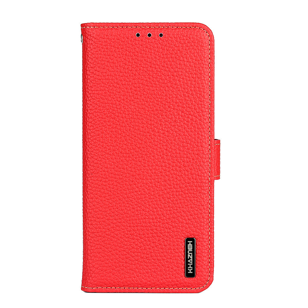 Litchi Grain Top Layer Genuine Leather Wallet Phone Case for Samsung Galaxy S20 FE/Fan Edition/S20 FE 5G/Fan Edition 5G/S20 Lite/S20 FE 2022 - Red