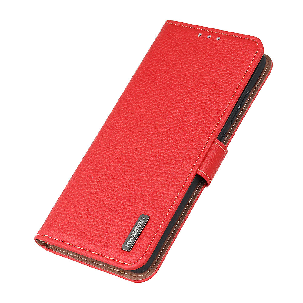 Litchi Grain Top Layer Genuine Leather Wallet Phone Case for Samsung Galaxy S20 FE/Fan Edition/S20 FE 5G/Fan Edition 5G/S20 Lite/S20 FE 2022 - Red