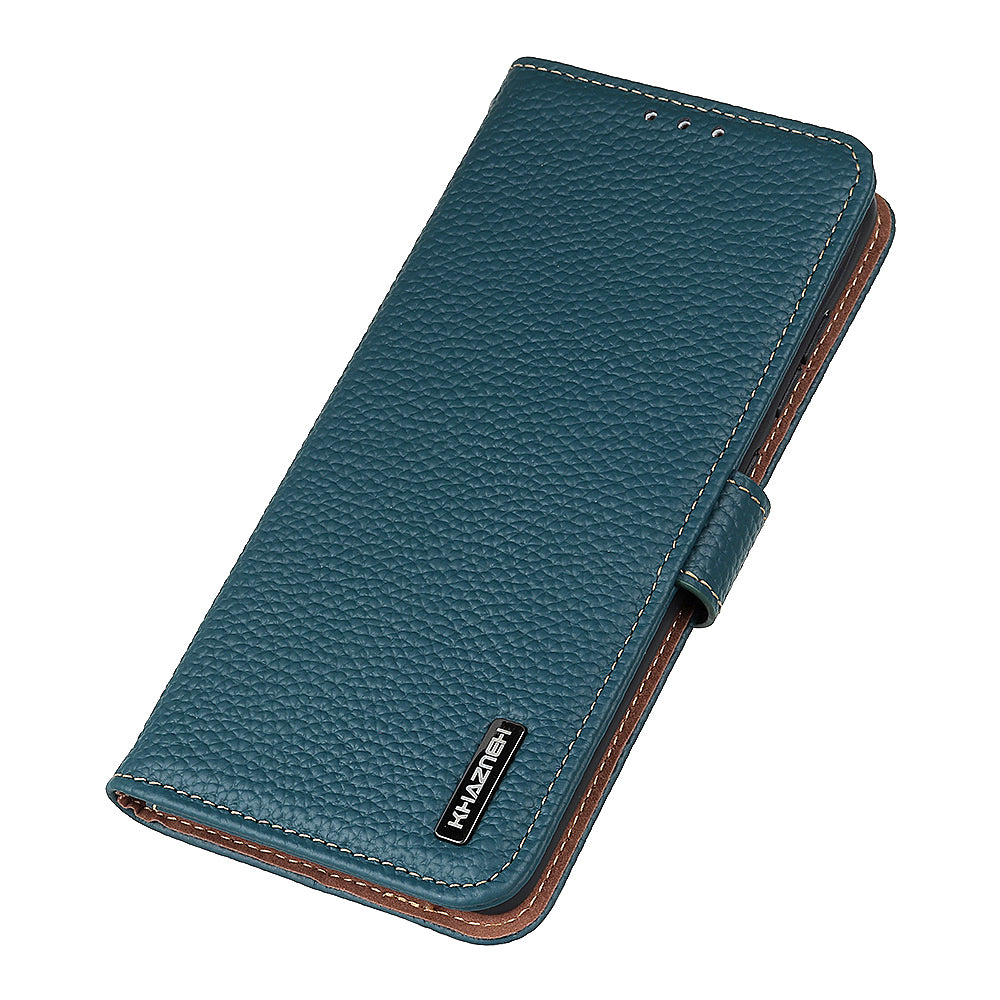 Litchi Grain Top Layer Genuine Leather Wallet Phone Case for Samsung Galaxy S20 FE/Fan Edition/S20 FE 5G/Fan Edition 5G/S20 Lite/S20 FE 2022 - Green