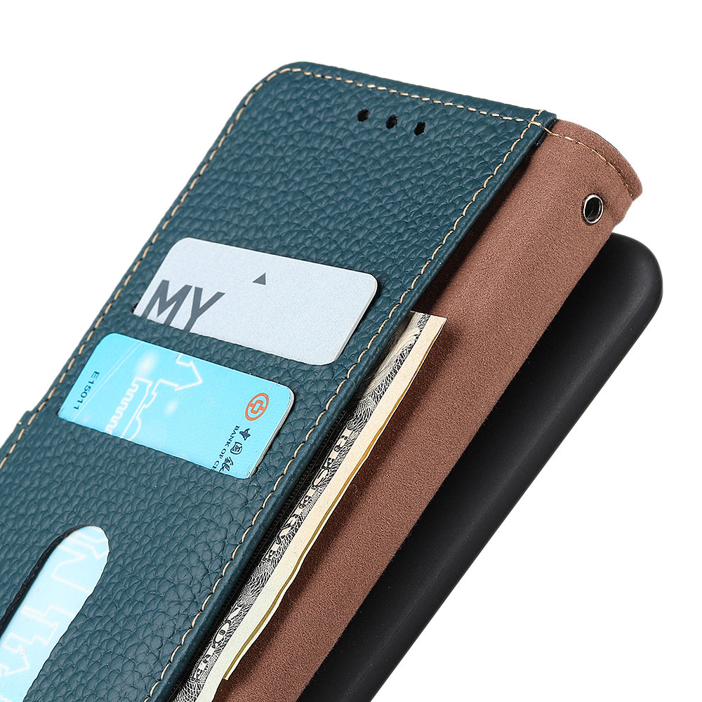 Litchi Grain Top Layer Genuine Leather Wallet Phone Case for Samsung Galaxy S20 FE/Fan Edition/S20 FE 5G/Fan Edition 5G/S20 Lite/S20 FE 2022 - Green