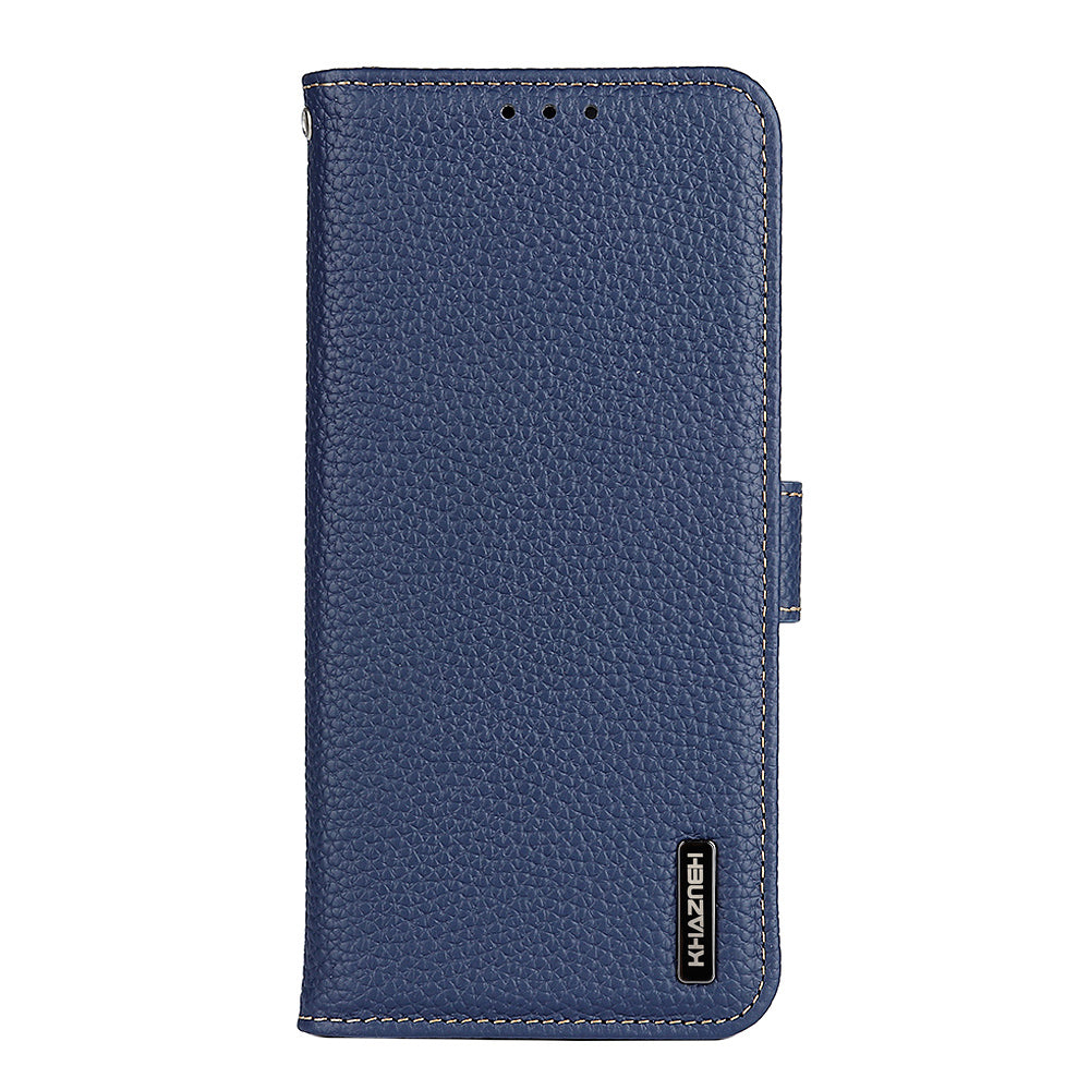 Litchi Grain Top Layer Genuine Leather Wallet Phone Case for Samsung Galaxy S20 FE/Fan Edition/S20 FE 5G/Fan Edition 5G/S20 Lite/S20 FE 2022 - Blue