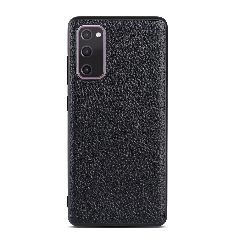 For Samsung Galaxy S20 FE/Fan Edition/S20 FE 5G/Fan Edition 5G/S20 Lite/S20 FE 2022 Litchi Texture Genuine Leather Coated TPU PC Combo Case - Black