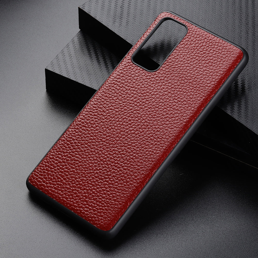 For Samsung Galaxy S20 FE/Fan Edition/S20 FE 5G/Fan Edition 5G/S20 Lite/S20 FE 2022 Litchi Texture Genuine Leather Coated TPU PC Combo Case - Red