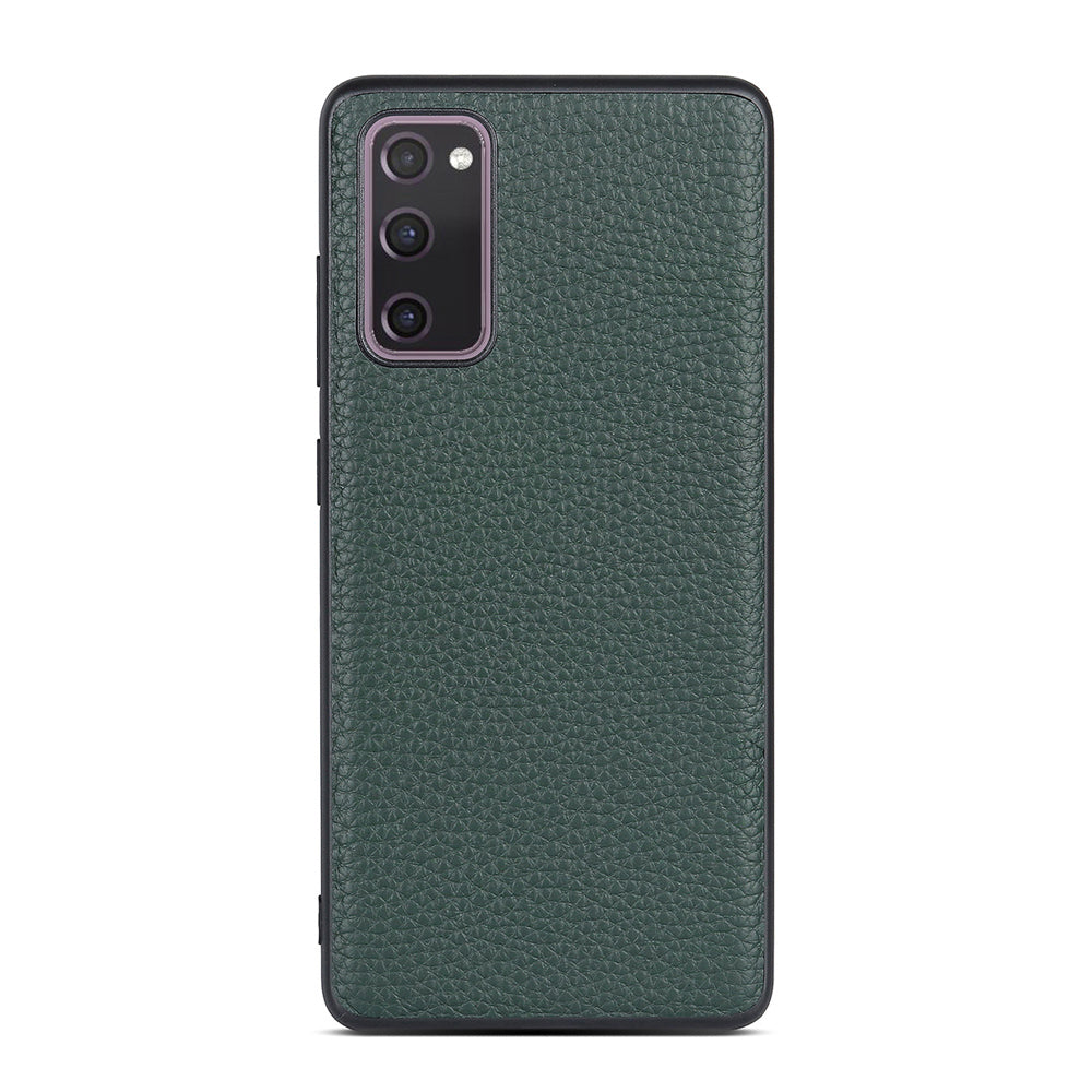 For Samsung Galaxy S20 FE/Fan Edition/S20 FE 5G/Fan Edition 5G/S20 Lite/S20 FE 2022 Litchi Texture Genuine Leather Coated TPU PC Combo Case - Dark Green