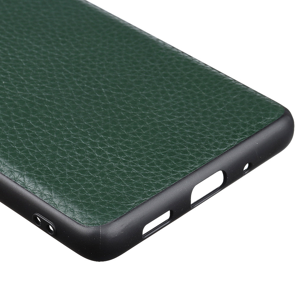 For Samsung Galaxy S20 FE/Fan Edition/S20 FE 5G/Fan Edition 5G/S20 Lite/S20 FE 2022 Litchi Texture Genuine Leather Coated TPU PC Combo Case - Dark Green