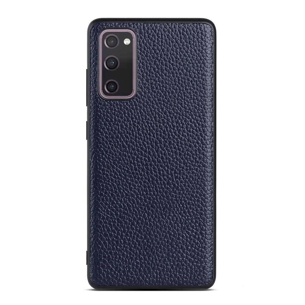 For Samsung Galaxy S20 FE/Fan Edition/S20 FE 5G/Fan Edition 5G/S20 Lite/S20 FE 2022 Litchi Texture Genuine Leather Coated TPU PC Combo Case - Dark Blue