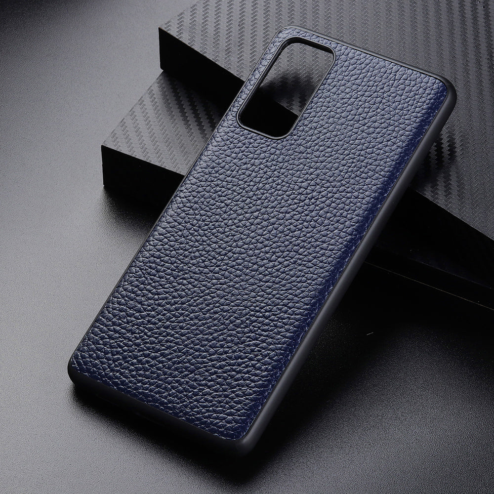 For Samsung Galaxy S20 FE/Fan Edition/S20 FE 5G/Fan Edition 5G/S20 Lite/S20 FE 2022 Litchi Texture Genuine Leather Coated TPU PC Combo Case - Dark Blue