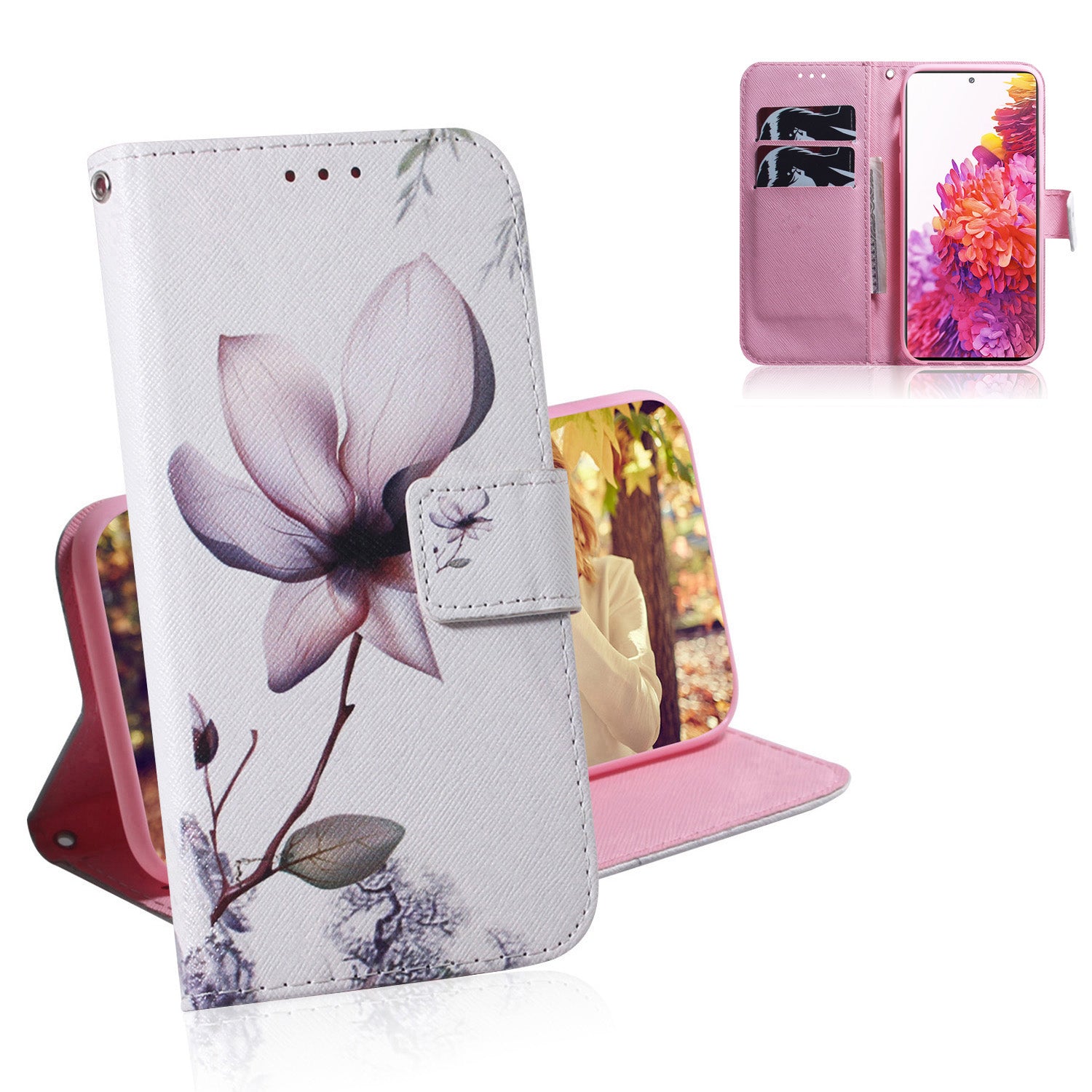 For Samsung Galaxy S20 FE/S20 Fan Edition/S20 FE 5G/S20 Fan Edition 5G/S20 Lite/S20 FE 2022 Pattern Printing Wallet Leather Phone Case - Beautiful Flower