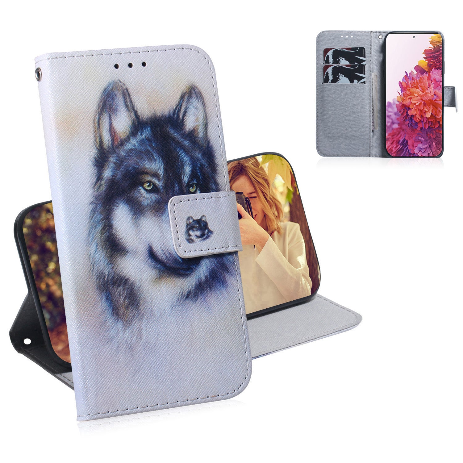 For Samsung Galaxy S20 FE/S20 Fan Edition/S20 FE 5G/S20 Fan Edition 5G/S20 Lite/S20 FE 2022 Pattern Printing Wallet Leather Phone Case - Wolf