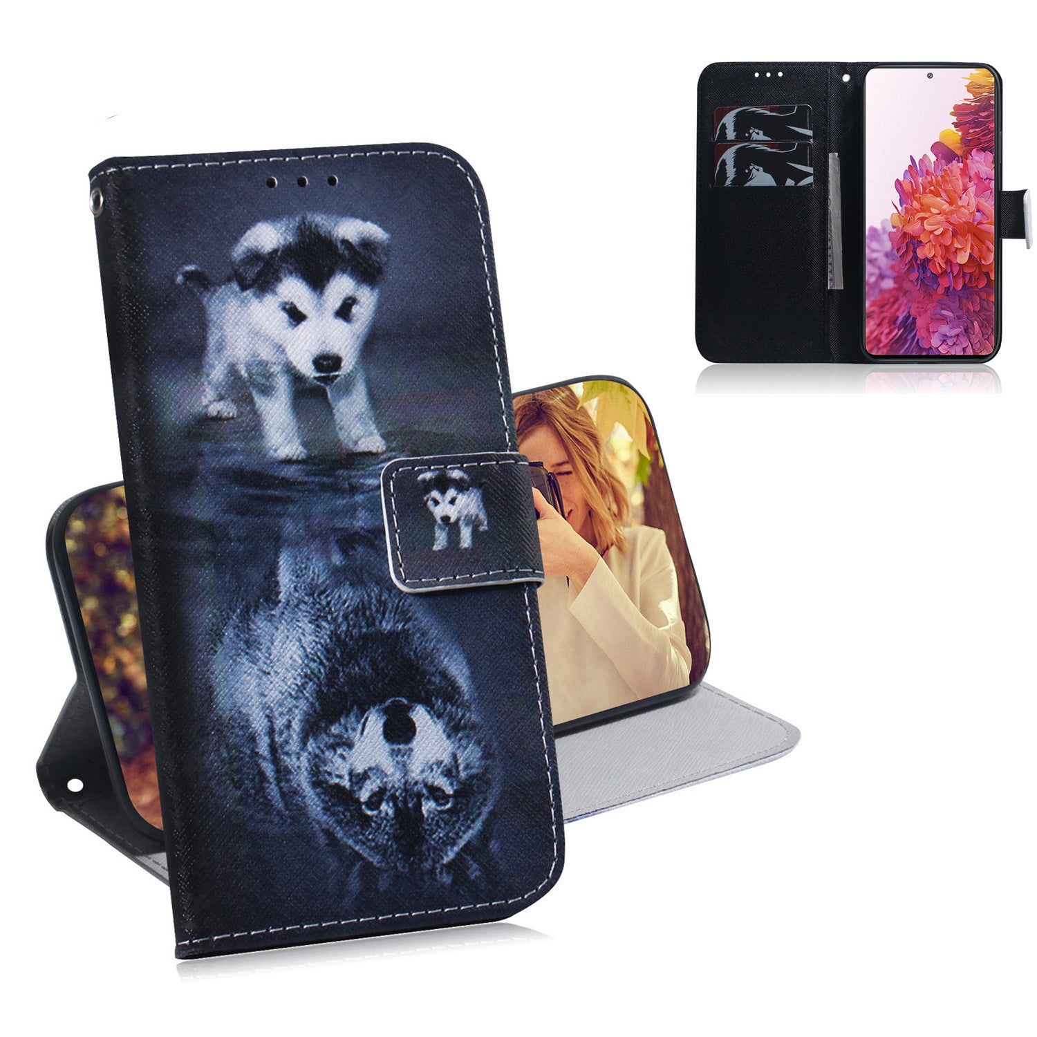 For Samsung Galaxy S20 FE/S20 Fan Edition/S20 FE 5G/S20 Fan Edition 5G/S20 Lite/S20 FE 2022 Pattern Printing Wallet Leather Phone Case - Dog and Wolf