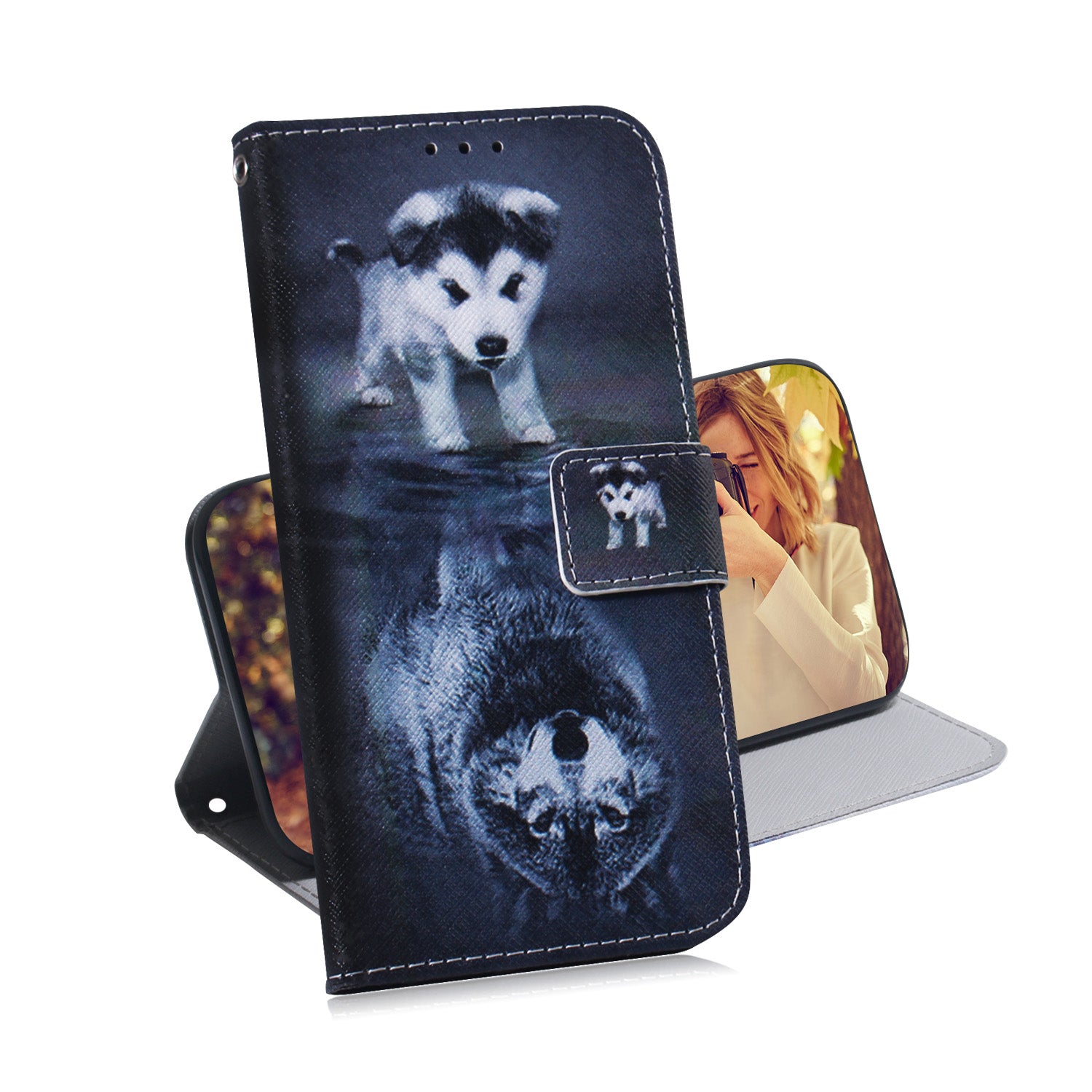 For Samsung Galaxy S20 FE/S20 Fan Edition/S20 FE 5G/S20 Fan Edition 5G/S20 Lite/S20 FE 2022 Pattern Printing Wallet Leather Phone Case - Dog and Wolf