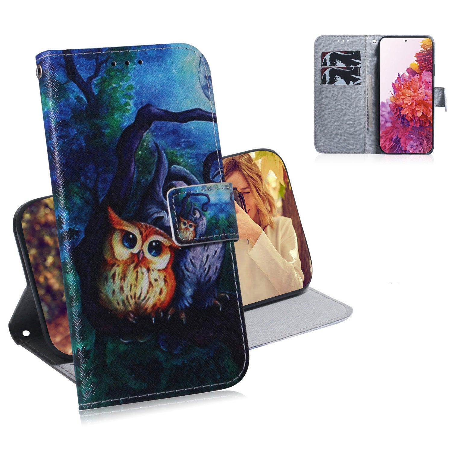 For Samsung Galaxy S20 FE/S20 Fan Edition/S20 FE 5G/S20 Fan Edition 5G/S20 Lite/S20 FE 2022 Pattern Printing Wallet Leather Phone Case - Owl