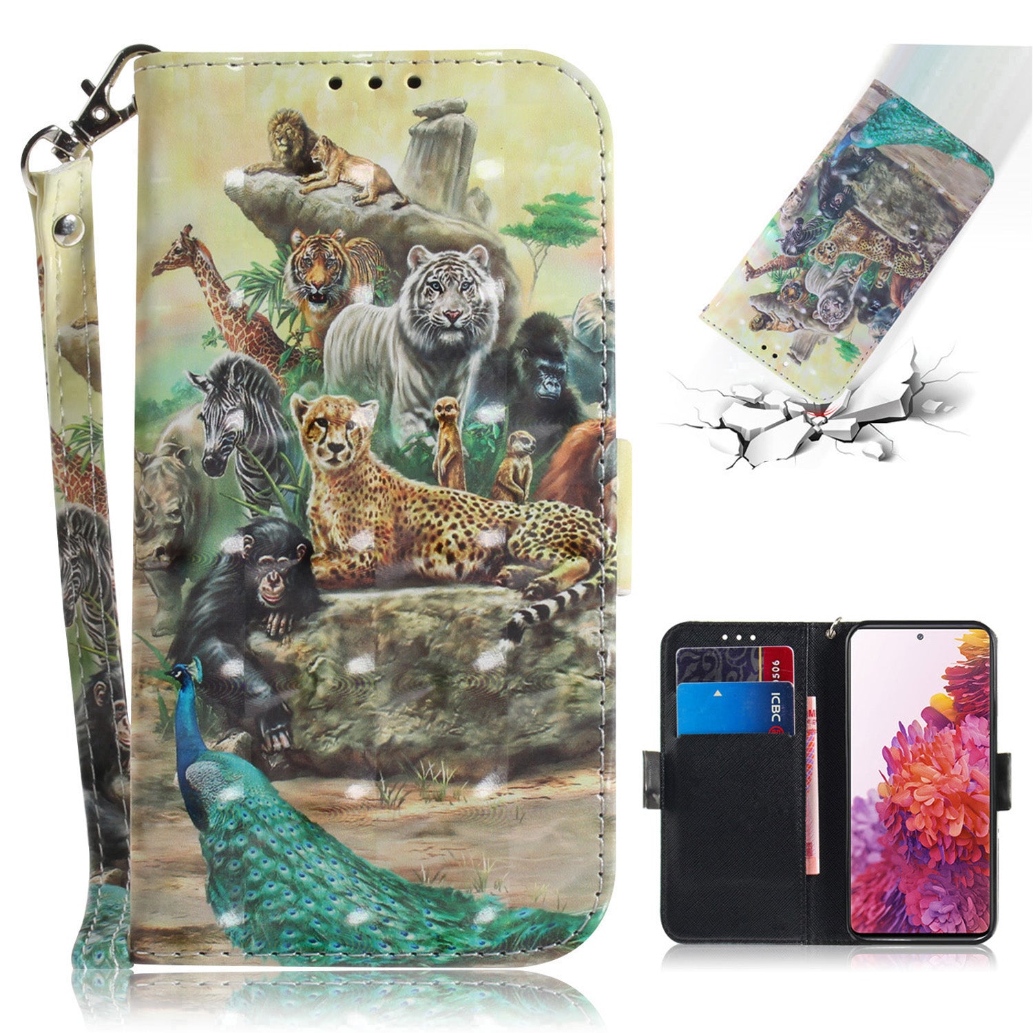 Light Spot Decor Pattern Printing Wallet Stand Leather Phone Case with Strap for Samsung Galaxy S20 FE/S20 Fan Edition/S20 FE 5G/S20 Fan Edition 5G/S20 Lite/S20 FE 2022 - Animals