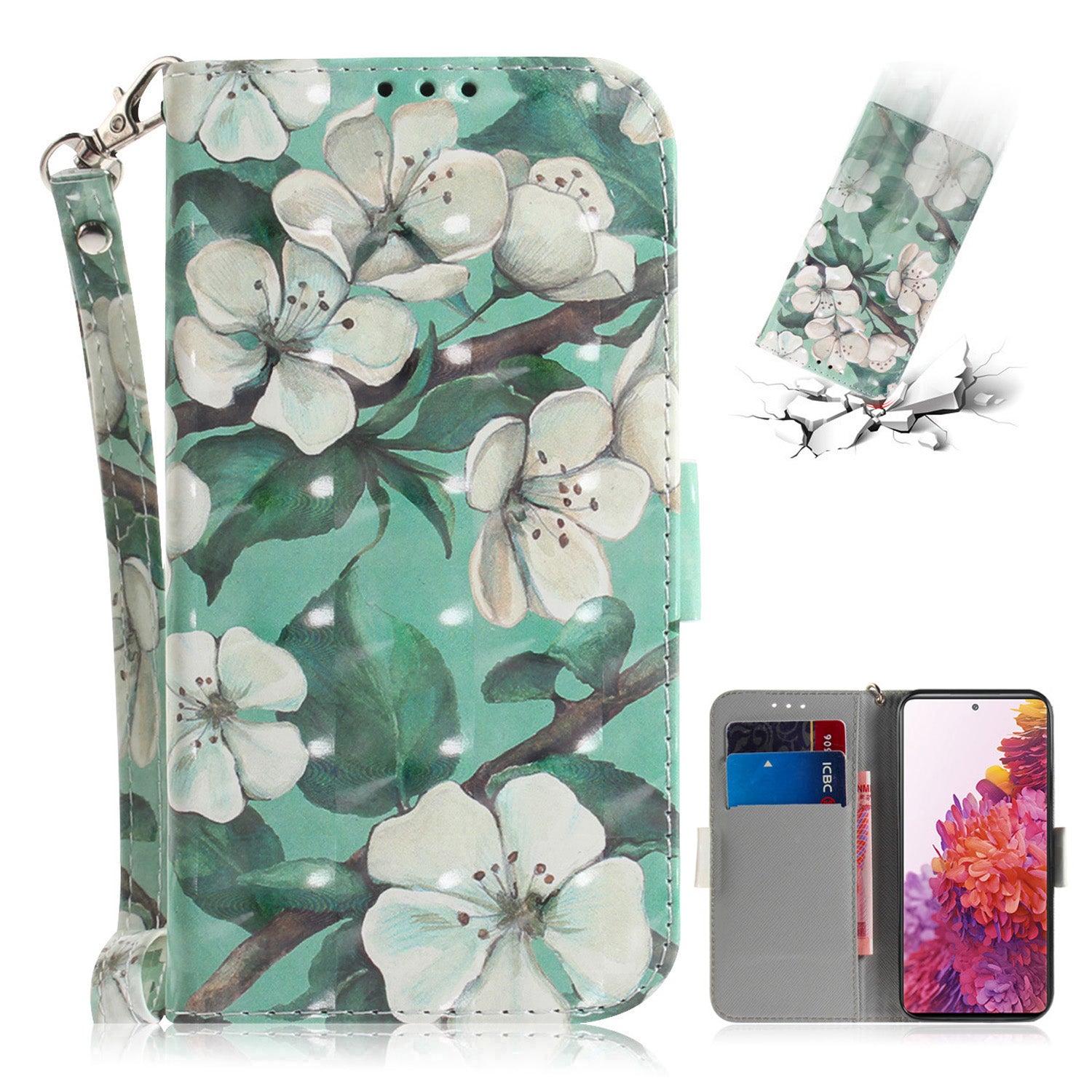 For Samsung Galaxy S20 FE/S20 Fan Edition/S20 FE 5G/S20 Fan Edition 5G/S20 Lite/S20 FE 2022 Light Spot Decor Pattern Printing Wallet Stand Leather Phone Case with Strap - Vivid Flower