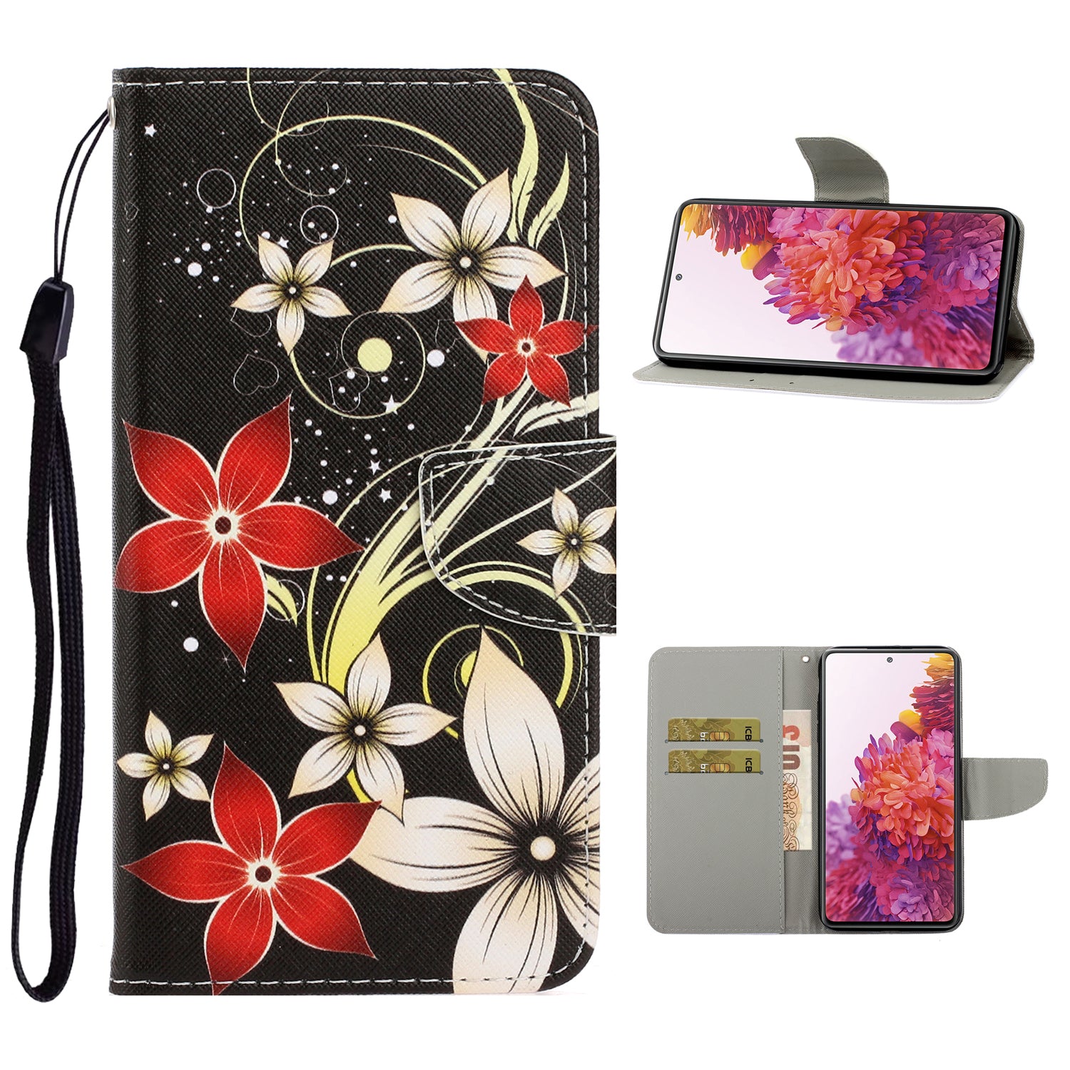 For Samsung Galaxy S20 FE/Fan Edition/S20 FE 5G/Fan Edition 5G/S20 Lite/S20 FE 2022 Pattern Printing Flip Leather Wallet Protective Case - Flowers