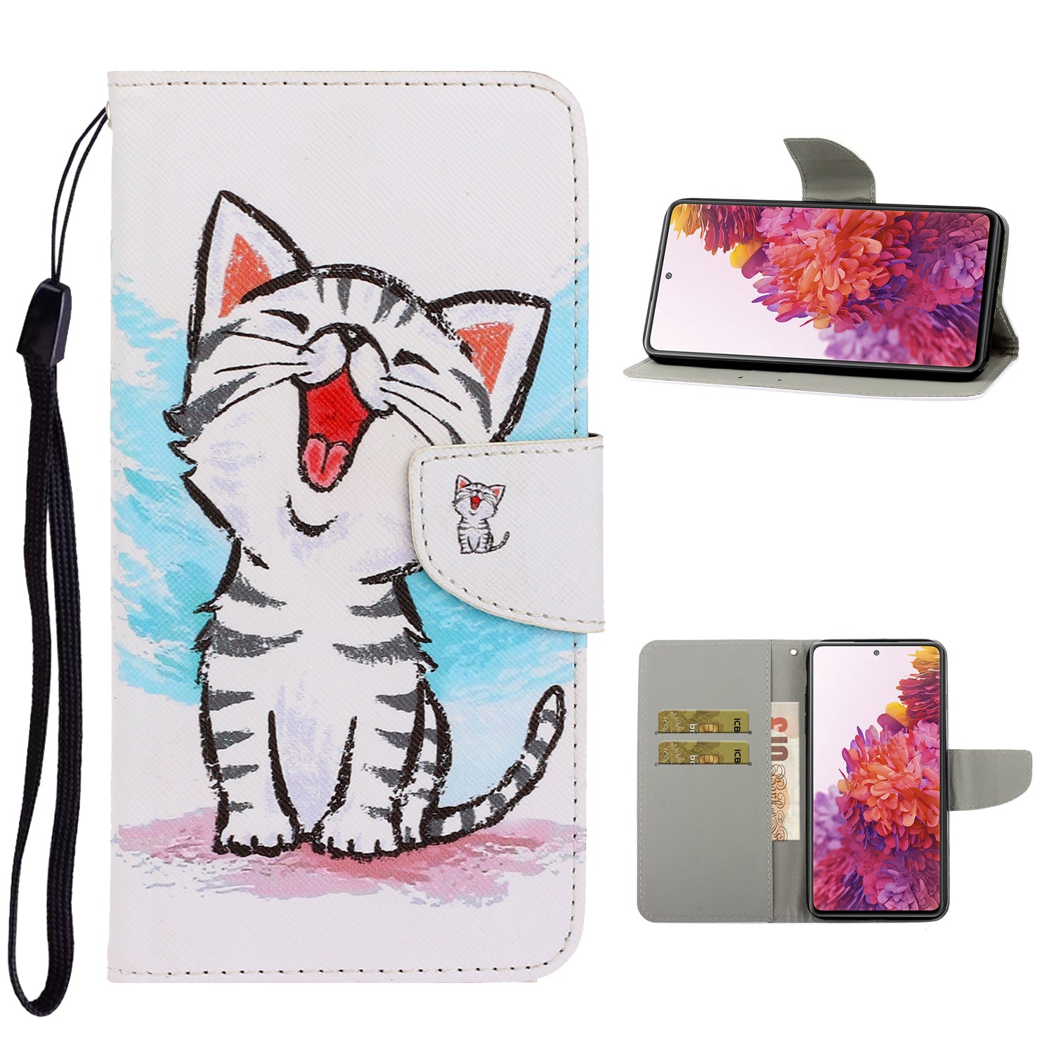 For Samsung Galaxy S20 FE/Fan Edition/S20 FE 5G/Fan Edition 5G/S20 Lite/S20 FE 2022 Pattern Printing Flip Leather Wallet Protective Case - Cute Cat