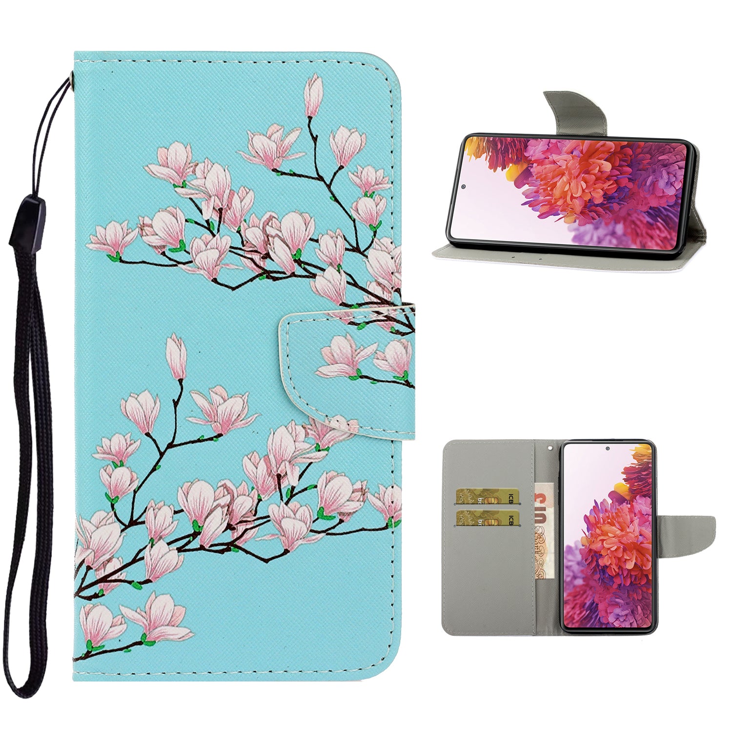 For Samsung Galaxy S20 FE/Fan Edition/S20 FE 5G/Fan Edition 5G/S20 Lite/S20 FE 2022 Pattern Printing Flip Leather Wallet Protective Case - Flower Branches