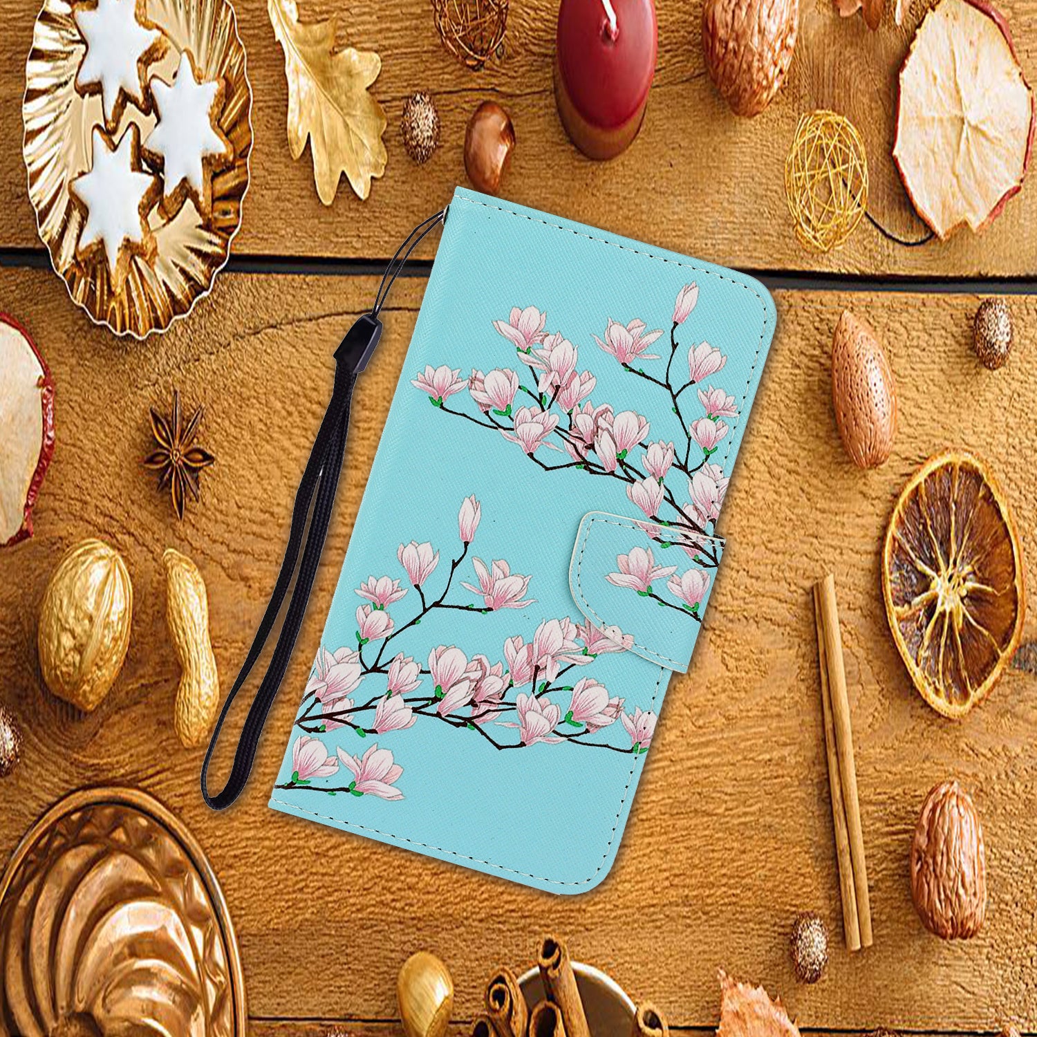 For Samsung Galaxy S20 FE/Fan Edition/S20 FE 5G/Fan Edition 5G/S20 Lite/S20 FE 2022 Pattern Printing Flip Leather Wallet Protective Case - Flower Branches