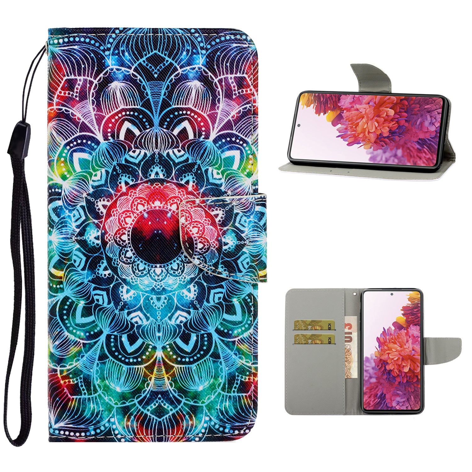 For Samsung Galaxy S20 FE/Fan Edition/S20 FE 5G/Fan Edition 5G/S20 Lite/S20 FE 2022 Pattern Printing Flip Leather Wallet Protective Case - Mandala Flower