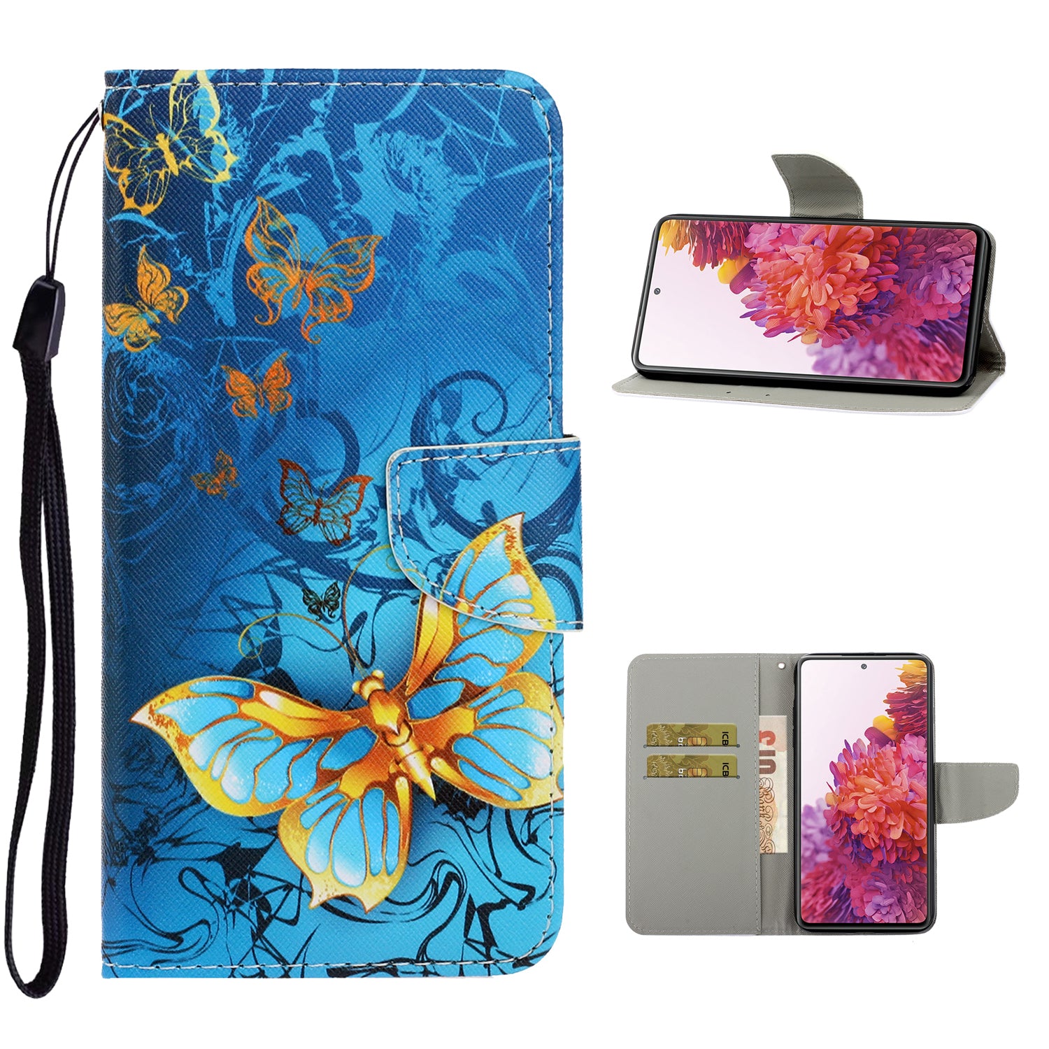 For Samsung Galaxy S20 FE/Fan Edition/S20 FE 5G/Fan Edition 5G/S20 Lite/S20 FE 2022 Pattern Printing Flip Leather Wallet Protective Case - Metal Butterfly