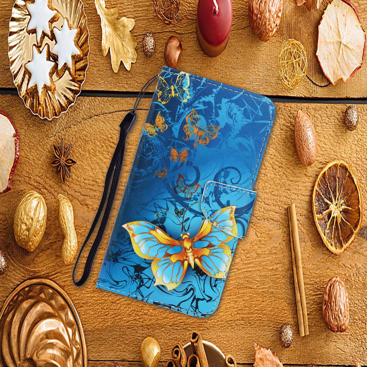 For Samsung Galaxy S20 FE/Fan Edition/S20 FE 5G/Fan Edition 5G/S20 Lite/S20 FE 2022 Pattern Printing Flip Leather Wallet Protective Case - Metal Butterfly