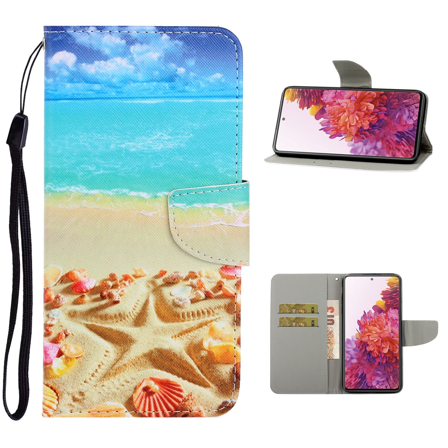 For Samsung Galaxy S20 FE/Fan Edition/S20 FE 5G/Fan Edition 5G/S20 Lite/S20 FE 2022 Pattern Printing Flip Leather Wallet Protective Case - Beach