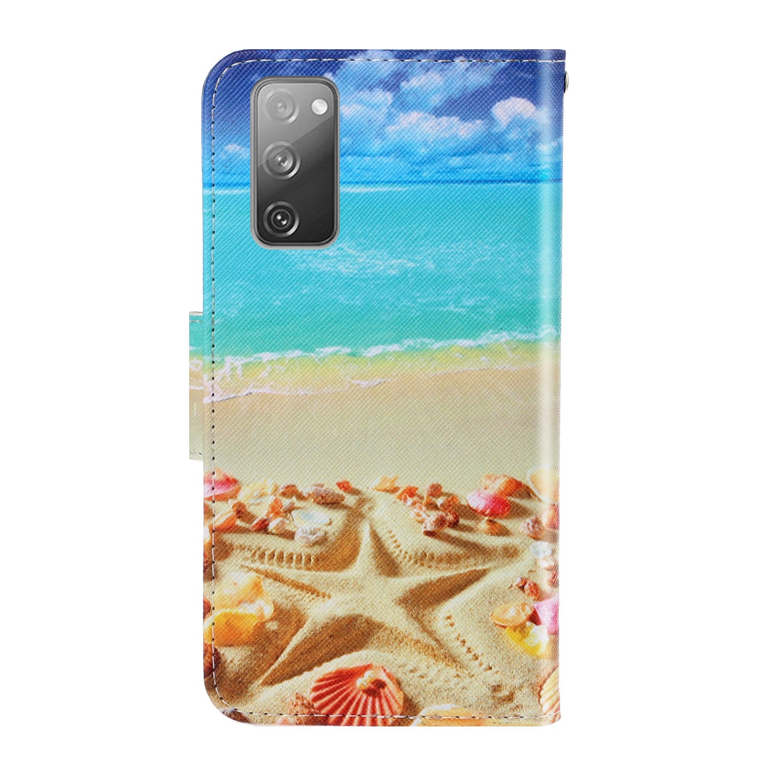 For Samsung Galaxy S20 FE/Fan Edition/S20 FE 5G/Fan Edition 5G/S20 Lite/S20 FE 2022 Pattern Printing Flip Leather Wallet Protective Case - Beach