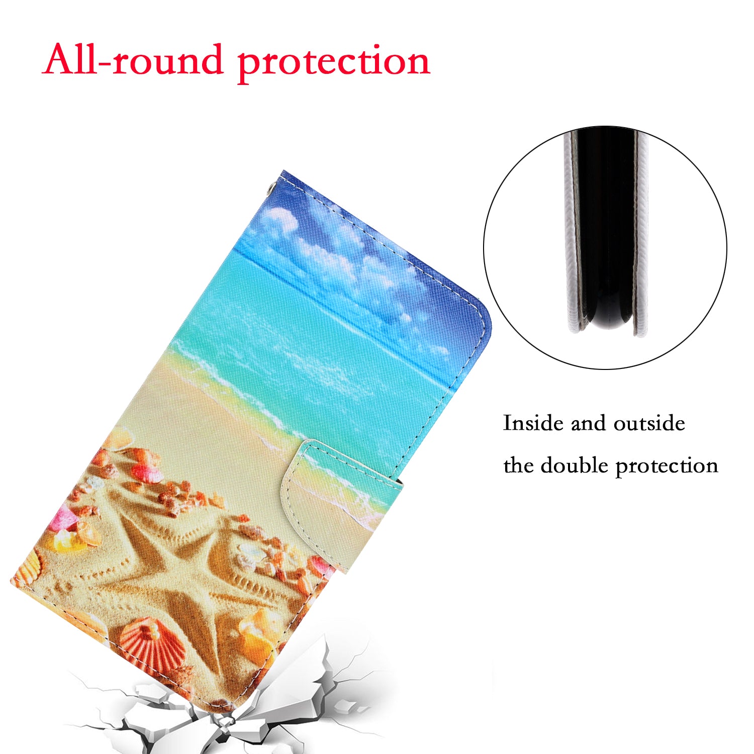 For Samsung Galaxy S20 FE/Fan Edition/S20 FE 5G/Fan Edition 5G/S20 Lite/S20 FE 2022 Pattern Printing Flip Leather Wallet Protective Case - Beach