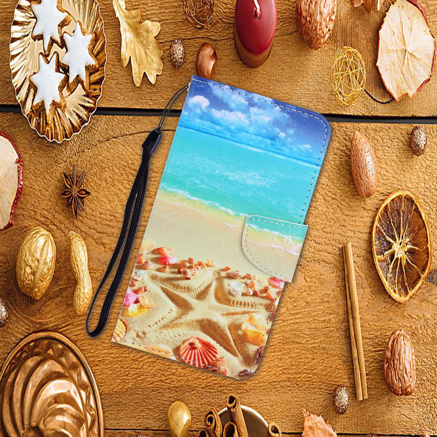 For Samsung Galaxy S20 FE/Fan Edition/S20 FE 5G/Fan Edition 5G/S20 Lite/S20 FE 2022 Pattern Printing Flip Leather Wallet Protective Case - Beach