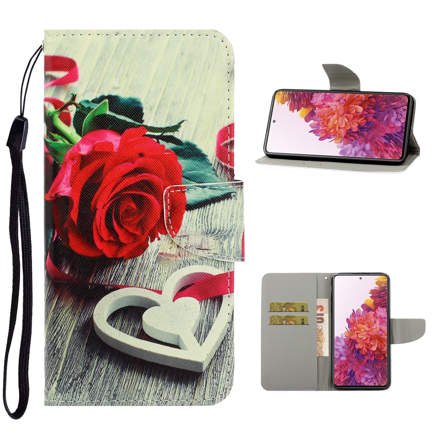 For Samsung Galaxy S20 FE/Fan Edition/S20 FE 5G/Fan Edition 5G/S20 Lite/S20 FE 2022 Pattern Printing Flip Leather Wallet Protective Case - Rose