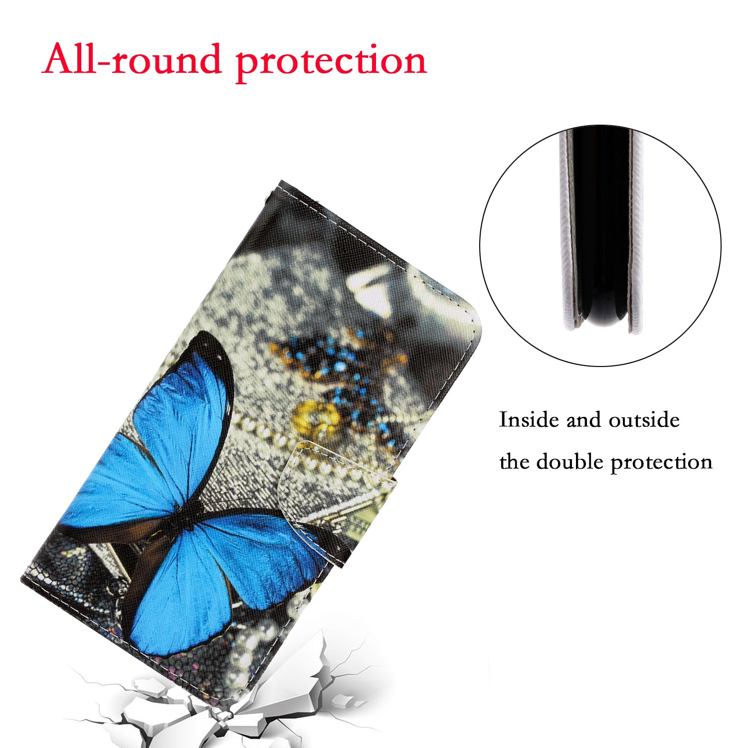 For Samsung Galaxy S20 FE/Fan Edition/S20 FE 5G/Fan Edition 5G/S20 Lite/S20 FE 2022 Pattern Printing Flip Leather Wallet Protective Case - Blue Butterfly